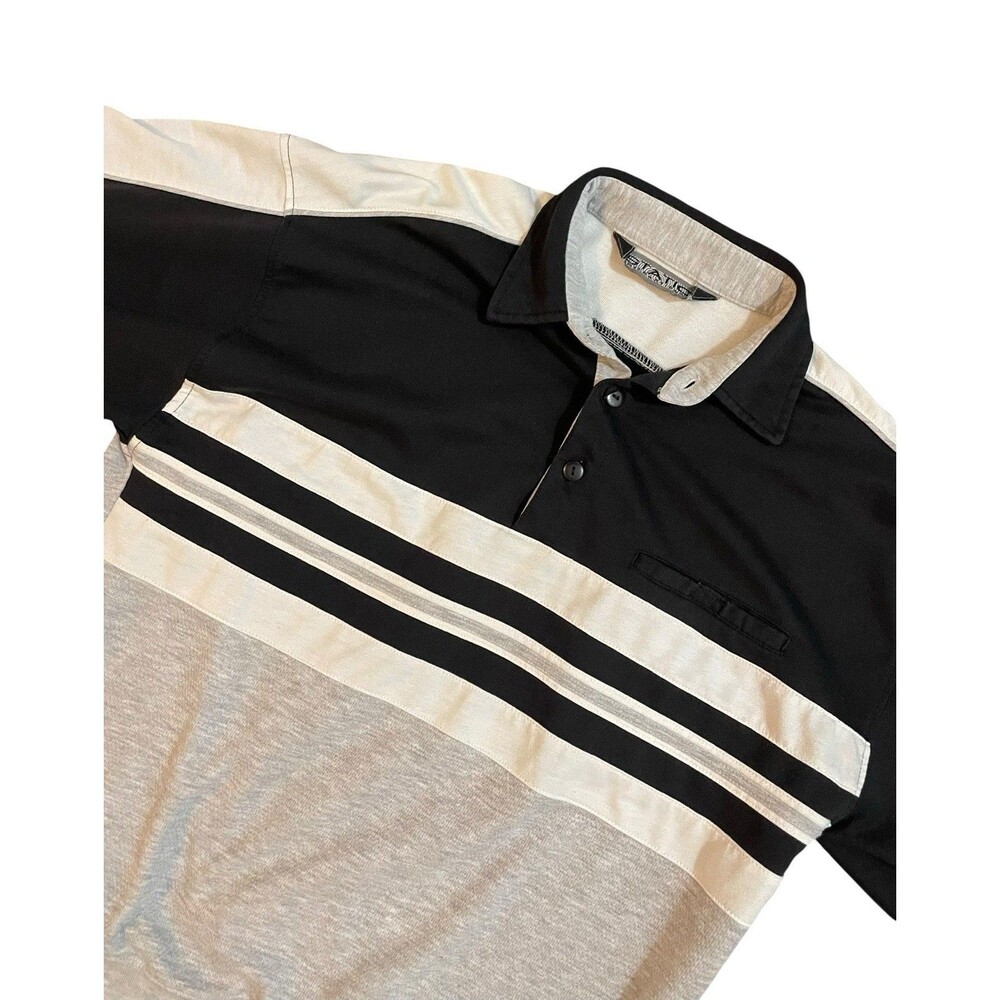 Vintage 90s Static International Black Grey White Colorblock Polo Shirt Large - Picture 3 of 5